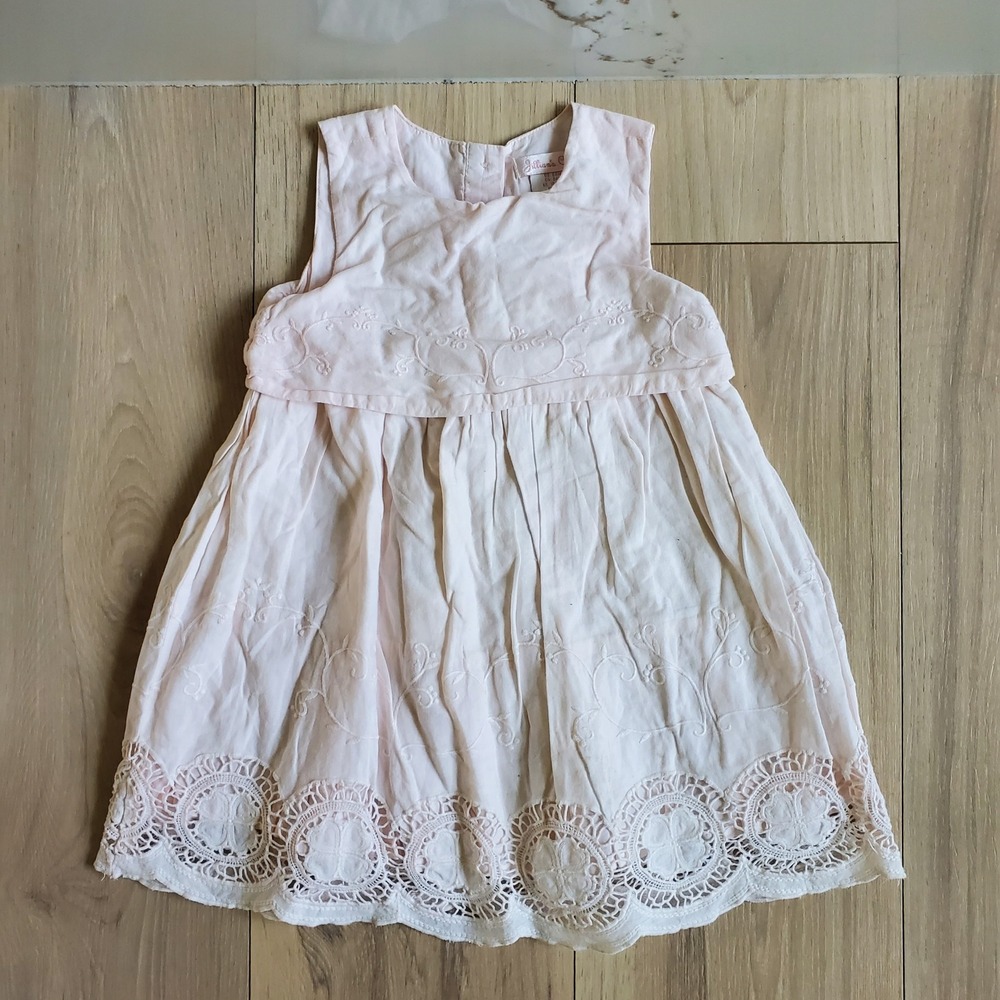 Jillian's Closet Dress Baby Girl 24M Pink Cotton Eyelet Lace Sleeveless Boho